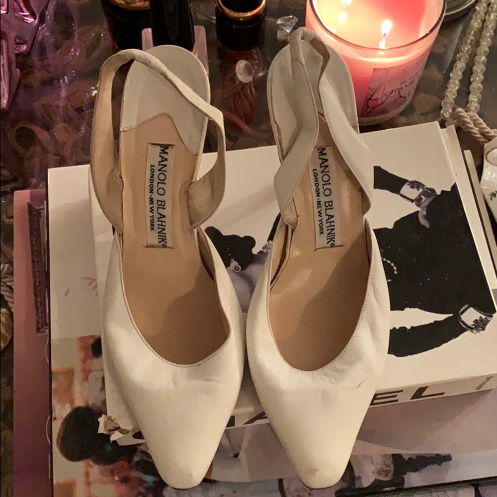 Vintage White Manolo Blahnik  Slingbacks